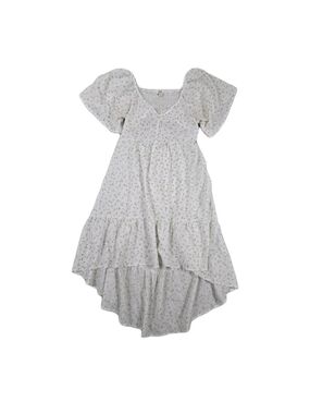 Umgee Maxi Dress White Floral Tiered Flutter Sleeve Hi Lo Hem Cottage Prairie